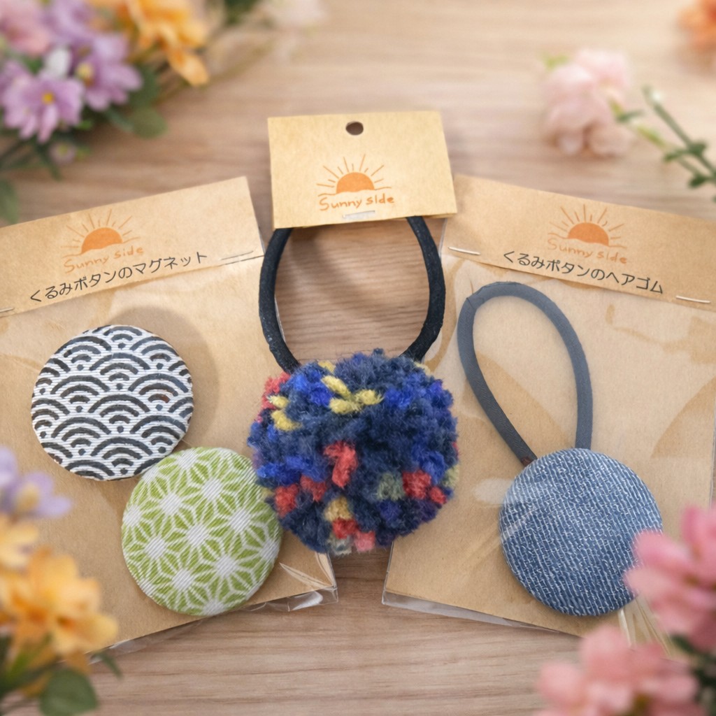 手芸写真くるみボタンのヘアゴム